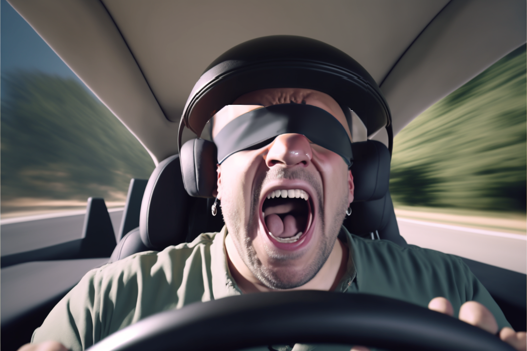 Driving blindfolded created using midjourney and dalle